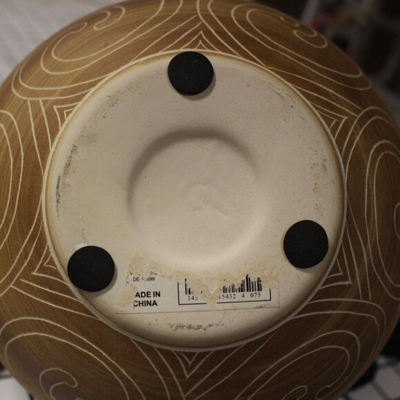 Brown Ceramic Vase With Greek Key Design & Protective Base Pads - Picture 4 of 5